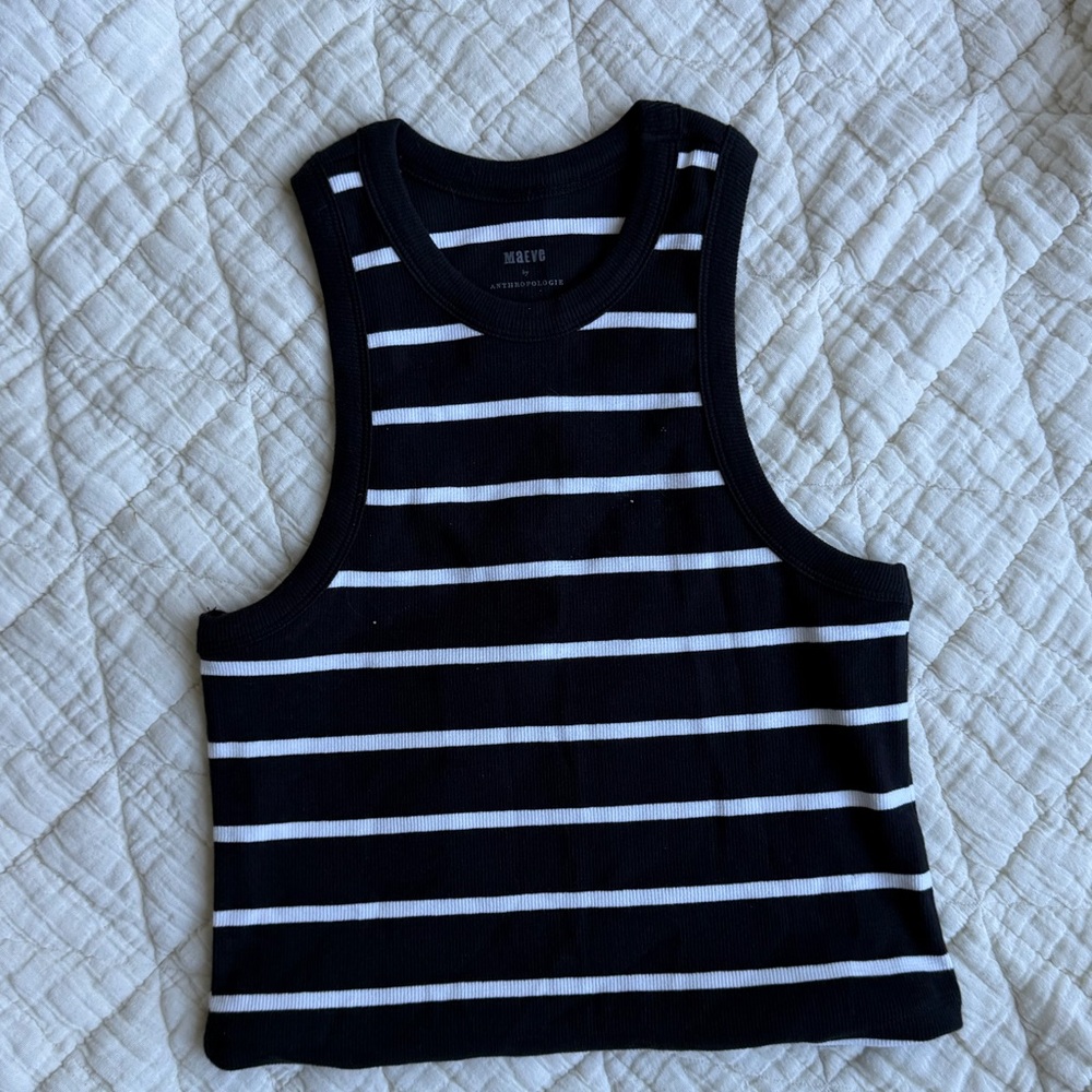Maeve by Anthropologie black and white striped racerback tank top NWOT